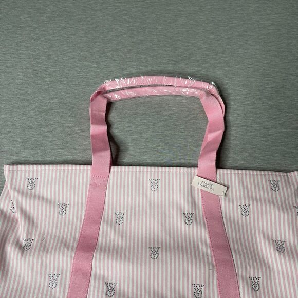 Victoria’s Secret Heritage Stripe Rhinestone Embellished Canvas Tote Bag - Picture 7 of 10